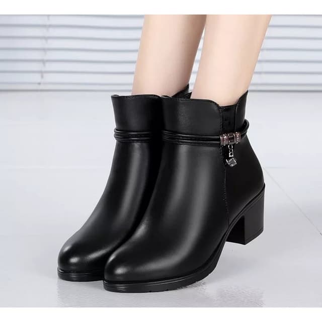 Elegant Women's Ankle Boots Leather Short Boot Winter High Heels Shoes Wedding Party Formal  Dress Shoes England Style 2021