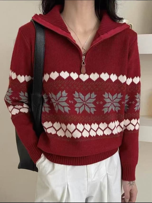 New Winter Special Free Size Full Sleeve Half Zipper Woolen Sweater For Women