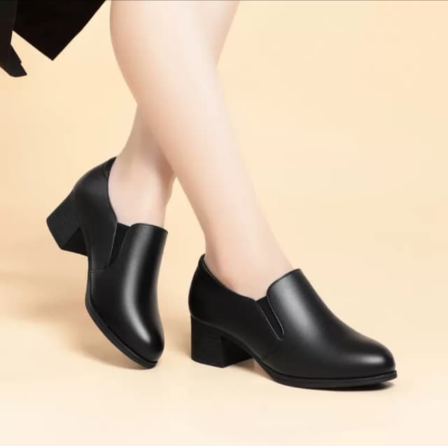 2025 Elegant Leather Block Heels – Women's Office & Casual Pumps
