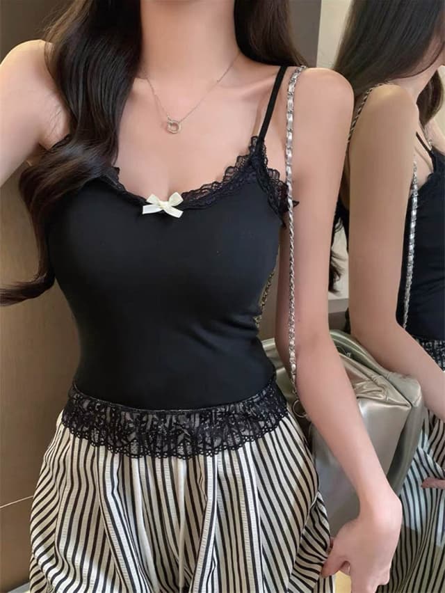New Bow Lace Cami  Top Women  Sleeveless 2025 Korean