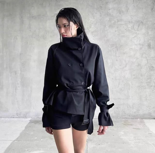 New Model Plain Full Sleeve Croup Pea Coat For Women