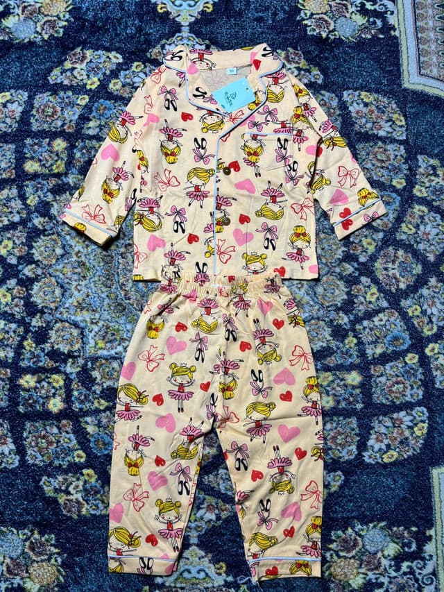 Children Cotton Printed Pajamas 2 Piece Set Full Sleeve Shirt Elastic Waist Pajamas Baby Girls Sleepwear Homewear