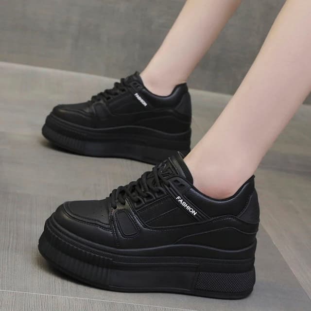 Black 8CM Sneakers Women Chunky Shoes Designer Casual Breathable Leather Platform Sneakers