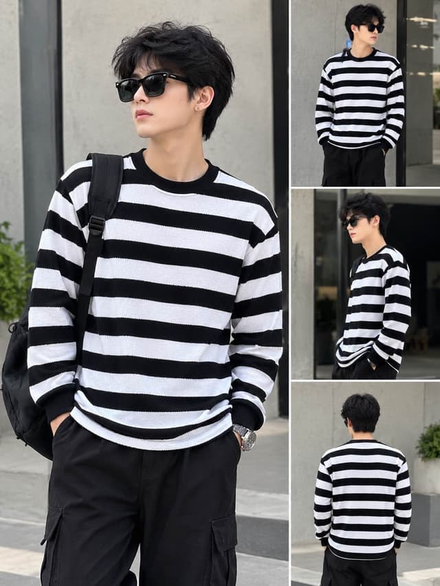 New Stripe Full Sleeve Round Neck Sweatshirt For Men