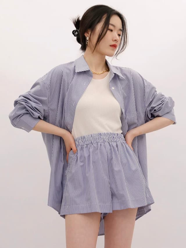 New Model Summer Strips Shirt And Shorts Set For Women