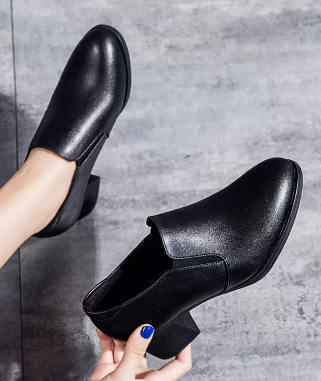 Fashion Elegant Deep Mouth Soft Leather Shoes Women Fall Spring 2026 Black Block Med Heels Pumps For Ladies Office Casual Work