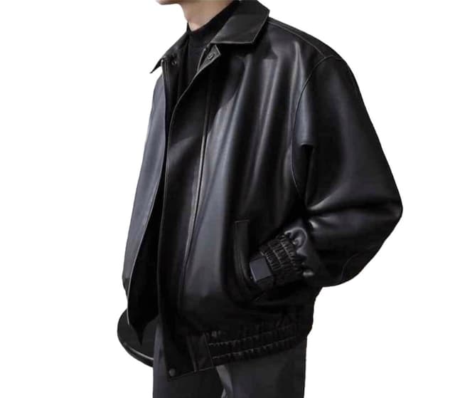 Jacket For Men Summer PU Leather Full sleeve Casual Plain Style Black
