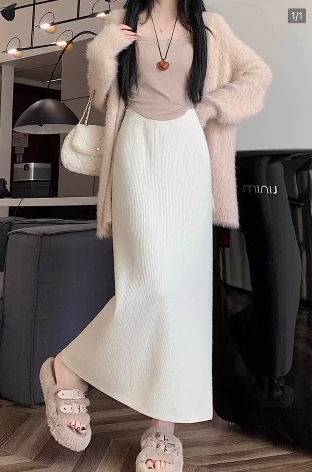 New Woolen Inside Fur Winter Special Long Plain Skirt For Women