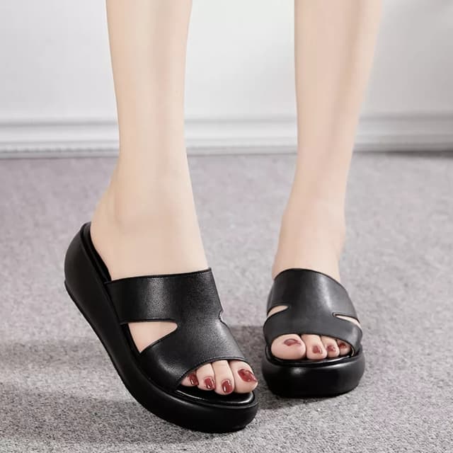 Hollow Out Wedges Platform Sandals Genuine Leather Slip on Peep Toe For Women's - Fashion | Women's Footwear |