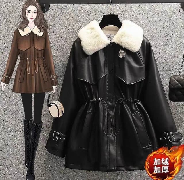 New Winter Special Free Size Inside Fur Long Pu Leathers Jacket For Women