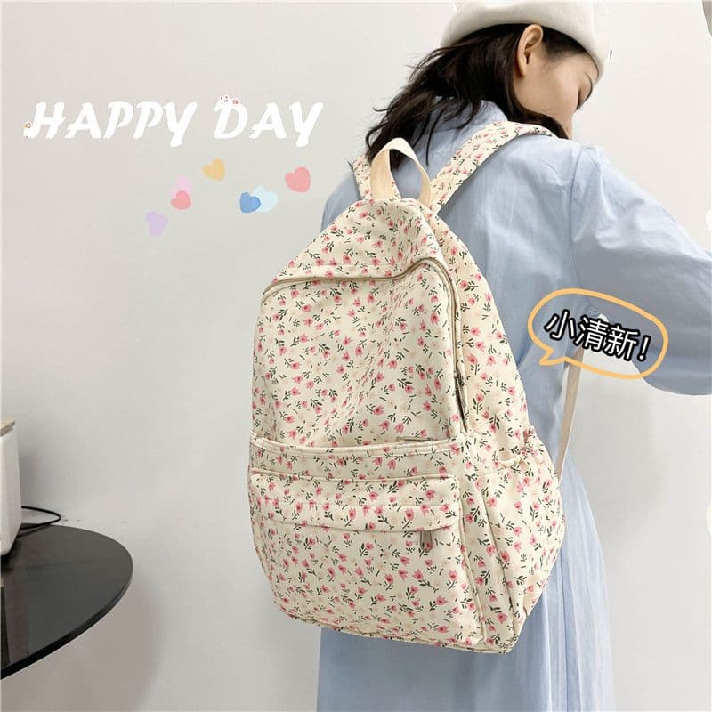 Embroidery Floral Backpack Kawaii Handbag Large Capacity Students School Bag Travel Bag Storage Bag Floral College Bag School 4