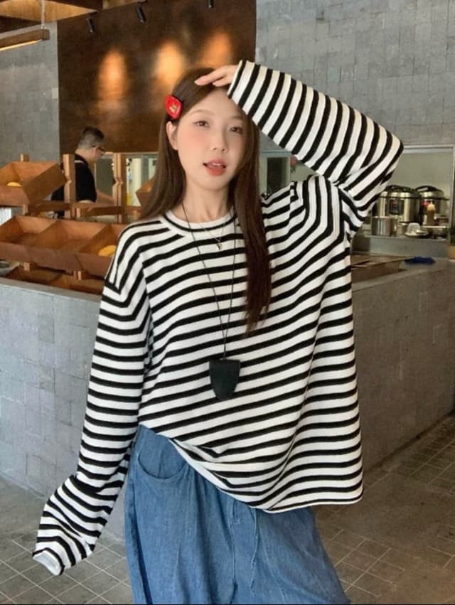 New Summer Special Stripe Full Sleeve Free Size Oversized T shirt For Women