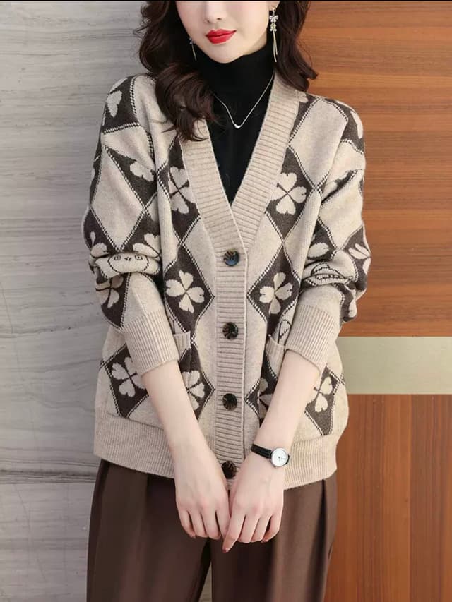 New Model Free Size Woolen Check Cardigans Sweater For Women