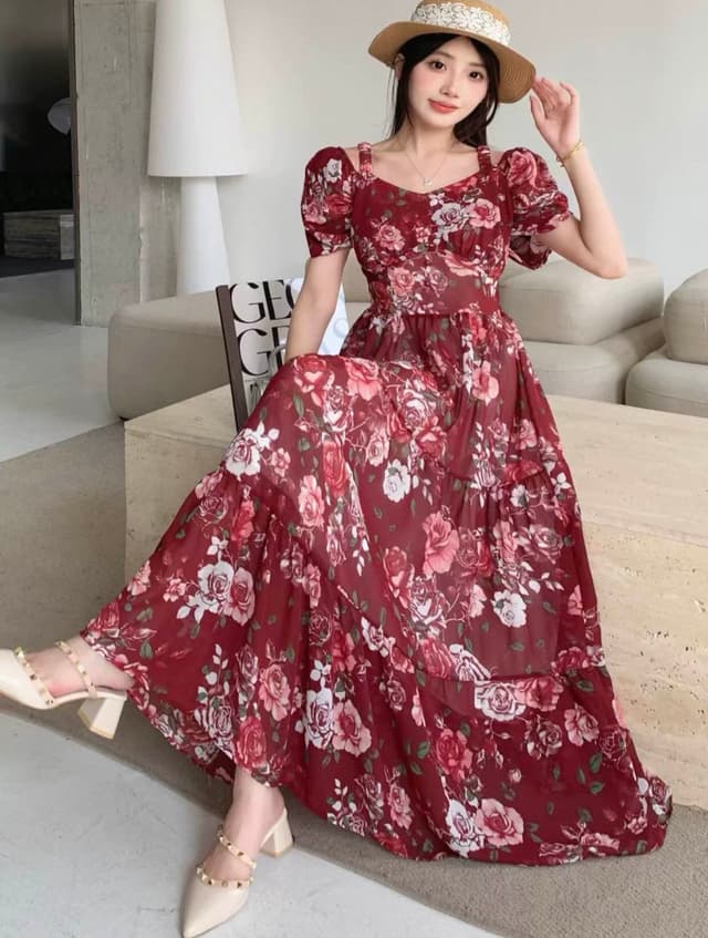 New Summer Special Printed Half Sleeve Long One Pice Dress For Women
