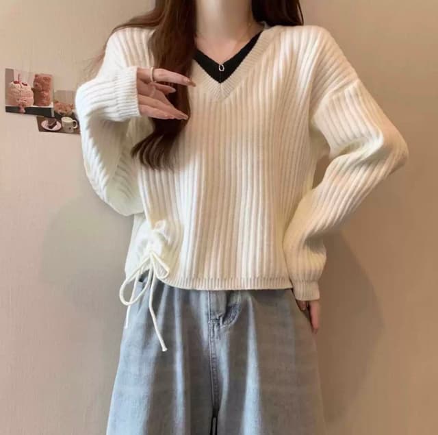 New Woolen V neck Free Size Croup Model Winter Sweater For Women