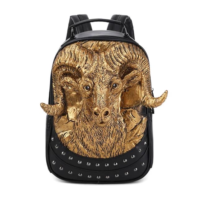 3 D Head And Skull Beaded Leather BackPack