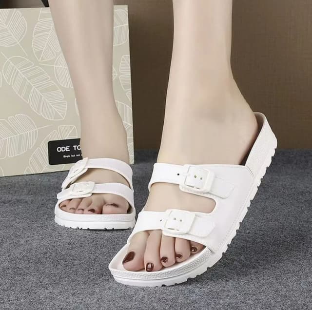 Ladies Slippers Double Buckle Slide EVA Jelly Sandals Summer Casual Flats