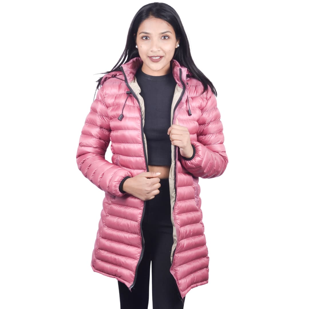 Moonstar Long Silicon Hooded Jacket For Women  Pink Jacket Full