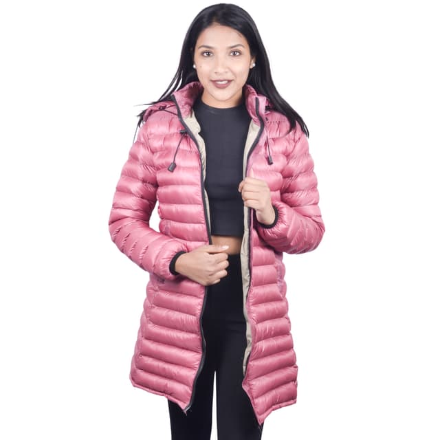 Moonstar Long Silicon Hooded Jacket For Women  Pink Jacket Full