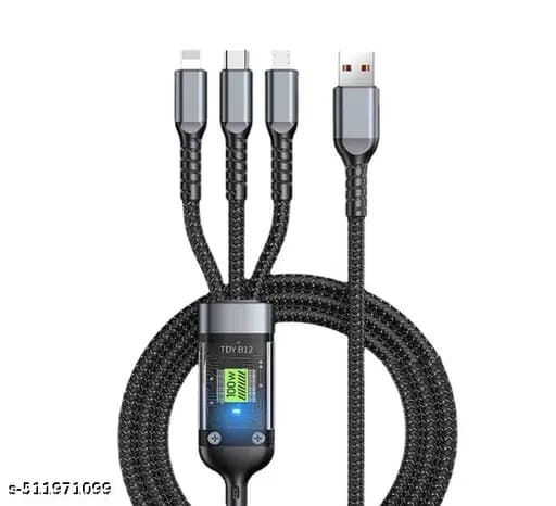 ransparent Luminous Super Fast Charging 3-in-1 Data Cable, 3-in-1 Super Fast Charging Cable, for lighting cable, Android, Type-C Devices (1pcs) 5