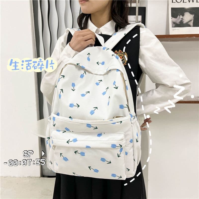 Embroidery Floral Backpack Kawaii Handbag Large Capacity Students School Bag Travel Bag Storage Bag Floral College Bag School 3