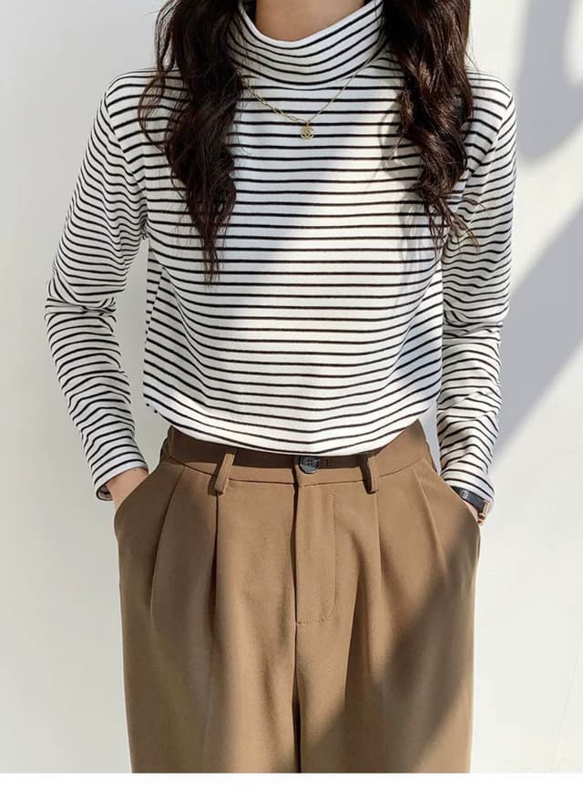 New Stripe Tneck Full Sleeve Winter Special T shirt For Women