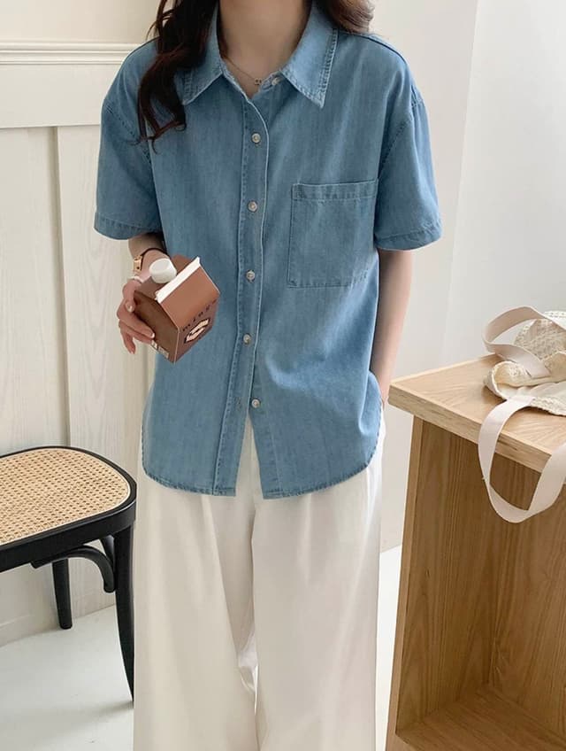 New Summer Special Free Size Denim Half sleeve Oversized Shirt For Women