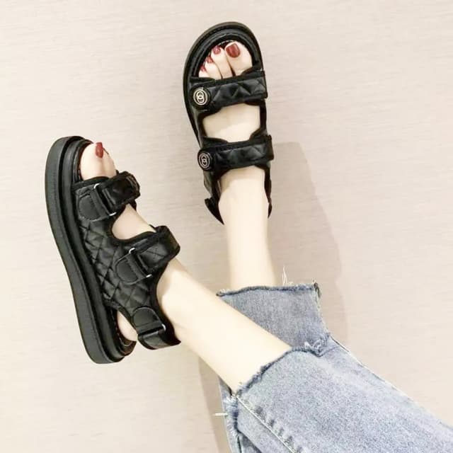 Korean Hook & Loop Open Toes Fashion Mesh Breathable Platform Comfortable Non-Slip Casual Sandal - Fashion |
