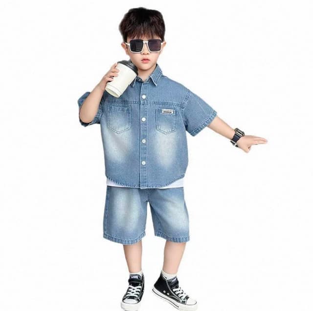 2025 Baby Clothes Sets Kids Denim Shirt And Shorts Outfit Little Boys Casual Clothing Sets Size 2-11Y