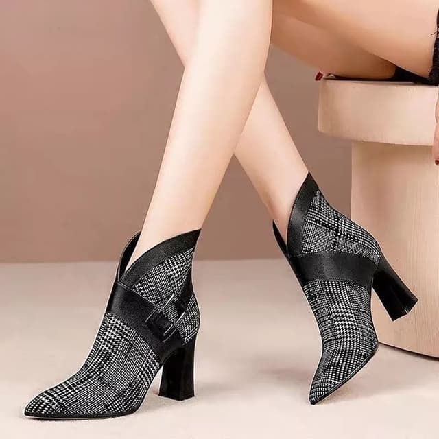 Luxury Ankle Boots Pointed Toe High Heels Pumps Autumn Winter Square Heel Boots For Women - Fashion |
