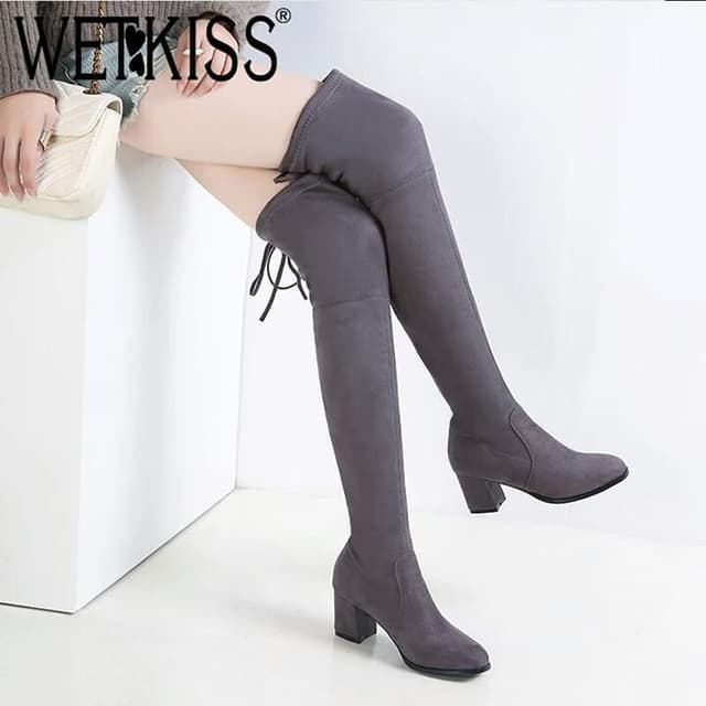 Fabulous Scrub Leather Women Fashion Knee High Boots Over The Knee Boots Hoof Heels - ( Nep-1)