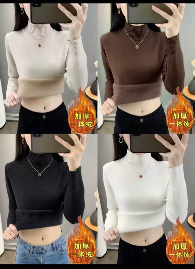 New Winter Special Woolen Full Sleeve T neck Inside Fur Free Size Sweater For Women