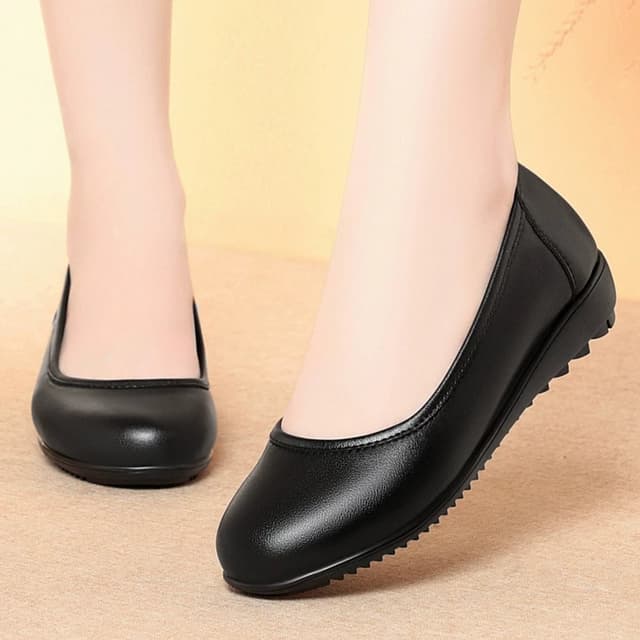 "ElegantEase Classic Comfort Women's Black Slip-On Flats – Soft Sole Office & Casual Wear"