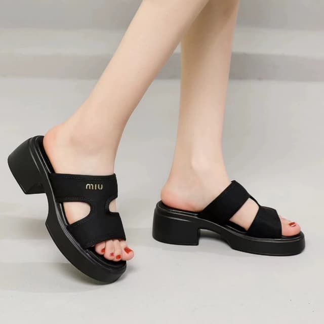 Luxe Glam Elegant Women's Black Slip-On Block Heel Sandals – Comfortable, Lightweight & Amazing
