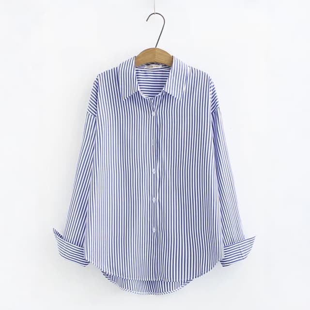 Shirt For Women Summer Cotton Blend Striped Oversized Long Sleeve Casual Korean Style Multiple Colors