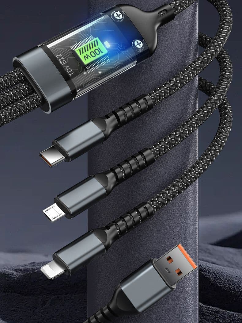 ransparent Luminous Super Fast Charging 3-in-1 Data Cable, 3-in-1 Super Fast Charging Cable, for lighting cable, Android, Type-C Devices (1pcs) 3