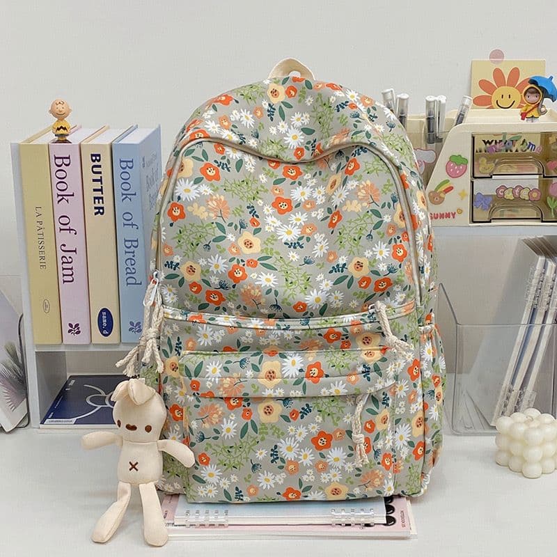 Embroidery Floral Backpack Kawaii Handbag Large Capacity Students School Bag Travel Bag Storage Bag Floral College Bag School 7