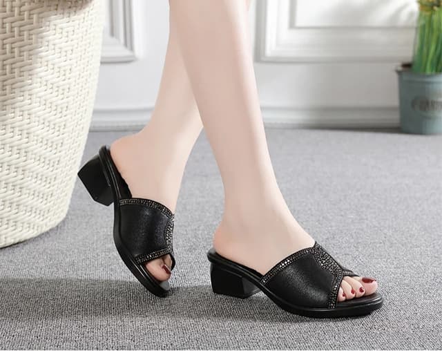 Women's Slippers Summer New Open Toe Women Shoes High-heeled Rhinestones Fashion Breathable Mesh Slippers Women