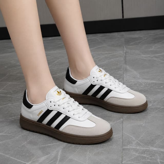 Premium Women's Classic Stripe Leather Lace-Up Sneakers