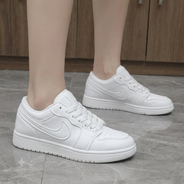 Premium Ladies Classic White Leather Lace-Up Sneakers