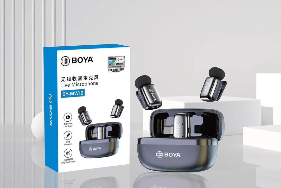 Bo ya Improved Wireless Lavalier With 2 Microphone with Adjustable Collar Clip and Adapter - for iPhone/Android/Computer - Mini Mic for Video Recording/Podcasts, Built-in Noise Cancelling Chip 2