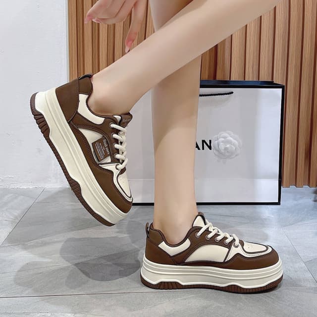 5cm Genuine Leather Spring Autumn Korean Version Lace Up Comfy Fashion Platform Flat Casual  Sneakers For Women