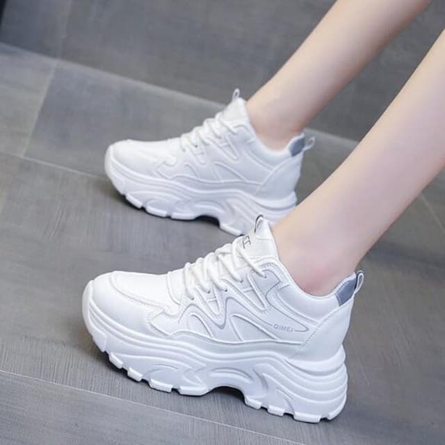 Genuine Leather Casual Comfy Breathable Spring Autumn Platform Wedge Chunky Sneakers Ladies Fashion Walking Shoes
