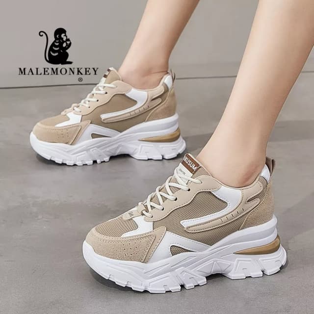 Luxurious Platform Women's Sports Shoes 2022 Spring Thick Sole Lace Up Non Slip Sneakers For Women Fashion Zapatos Mujer Heel 6cm