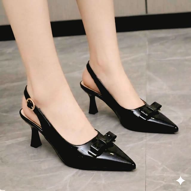 Women's Luxe Patent Leather Pointed-Toe Slingback Heels with Bow Accent