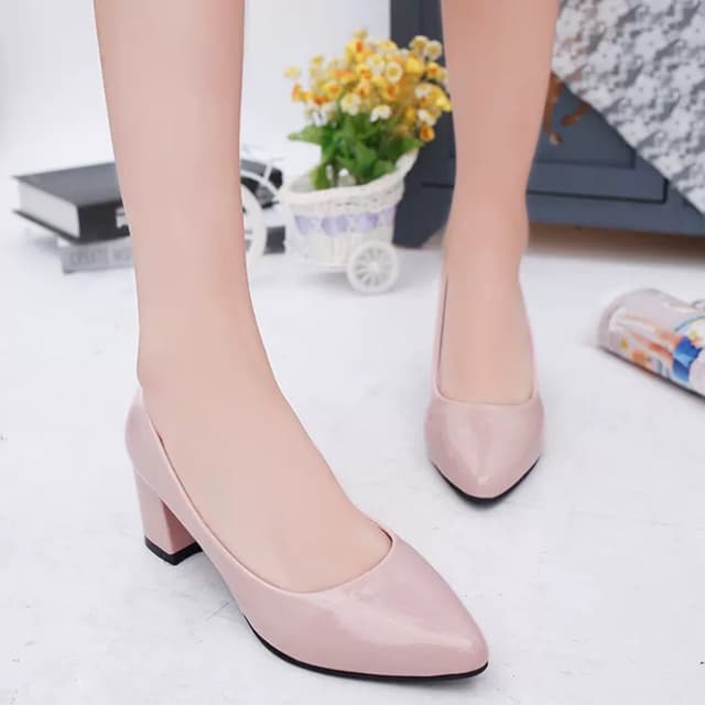 LuxeShine Women's Classic Pink Patent Block Heels – Elegant, Comfortable & Timeless