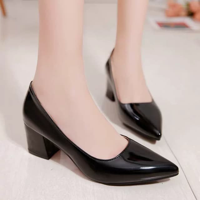 LuxeShine Women's Classic Black Patent Block Heels – Elegant, Comfortable & Timeless