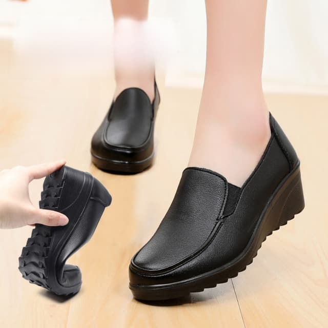 2025 Elegant Leather Wedge Heels – Women's Office & Casual Pumps