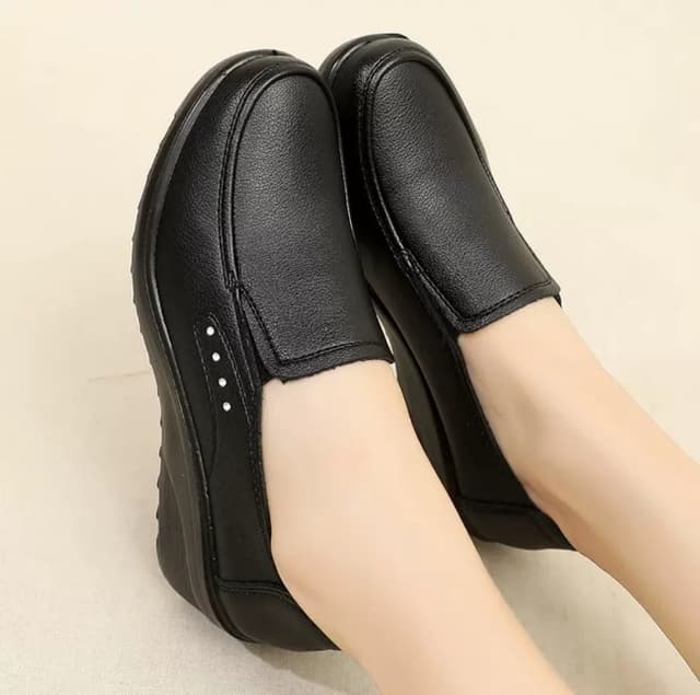 Fashion Elegant Deep Mouth Soft Leather Shoes Women Fall Spring 2025 Black Wedge Heels Pumps For Ladies Office Casual Work