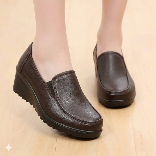 Elegant Leather Wedge Heels – Women's Office & Casual Pumps